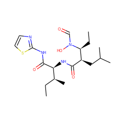 CC[C@H](C)[C@H](NC(=O)[C@H](CC(C)C)[C@H](CC)N(O)C=O)C(=O)Nc1nccs1 ZINC000026270803