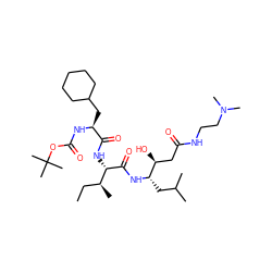 CC[C@H](C)[C@H](NC(=O)[C@H](CC1CCCCC1)NC(=O)OC(C)(C)C)C(=O)N[C@@H](CC(C)C)[C@@H](O)CC(=O)NCCN(C)C ZINC000027548090
