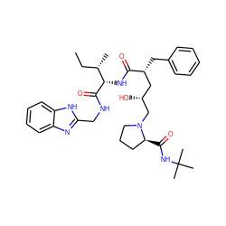 CC[C@H](C)[C@H](NC(=O)[C@H](Cc1ccccc1)C[C@@H](O)CN1CCC[C@@H]1C(=O)NC(C)(C)C)C(=O)NCc1nc2ccccc2[nH]1 ZINC000029342226