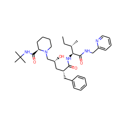 CC[C@H](C)[C@H](NC(=O)[C@H](Cc1ccccc1)C[C@@H](O)CN1CCCC[C@@H]1C(=O)NC(C)(C)C)C(=O)NCc1ccccn1 ZINC000029389779