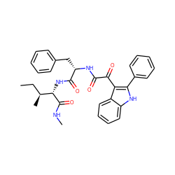 CC[C@H](C)[C@H](NC(=O)[C@H](Cc1ccccc1)NC(=O)C(=O)c1c(-c2ccccc2)[nH]c2ccccc12)C(=O)NC ZINC000653885965