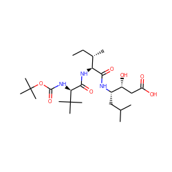 CC[C@H](C)[C@H](NC(=O)[C@H](NC(=O)OC(C)(C)C)C(C)(C)C)C(=O)N[C@@H](CC(C)C)[C@H](O)CC(=O)O ZINC000036295305
