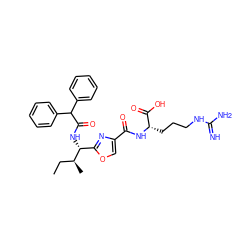 CC[C@H](C)[C@H](NC(=O)C(c1ccccc1)c1ccccc1)c1nc(C(=O)N[C@@H](CCCNC(=N)N)C(=O)O)co1 ZINC000143778864