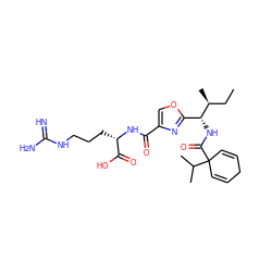 CC[C@H](C)[C@H](NC(=O)C1(C(C)C)C=CCC=C1)c1nc(C(=O)N[C@@H](CCCNC(=N)N)C(=O)O)co1 ZINC000653755704