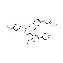 CC[C@H](C)[C@H](NC(=O)C1CCNCC1)C(=O)N1Cc2cc(OCC(=O)NO)ccc2C[C@H]1C(=O)Nc1ccc(OC)cc1 ZINC000072120586