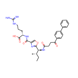 CC[C@H](C)[C@H](NC(=O)CCC(=O)c1ccc(-c2ccccc2)cc1)c1nc(C(=O)N[C@@H](CCCNC(=N)N)C(=O)O)co1 ZINC000143811306