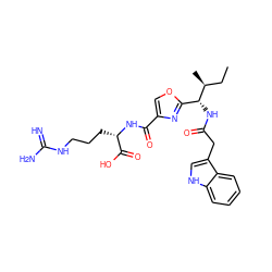 CC[C@H](C)[C@H](NC(=O)Cc1c[nH]c2ccccc12)c1nc(C(=O)N[C@@H](CCCNC(=N)N)C(=O)O)co1 ZINC000143775732