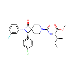 CC[C@H](C)[C@H](NC(=O)N1CCC2(CC1)C(=O)N(c1cccc(F)c1)[C@@H]2c1ccc(Cl)cc1)C(=O)OC ZINC000058580869