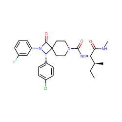 CC[C@H](C)[C@H](NC(=O)N1CCC2(CC1)C(=O)N(c1cccc(F)c1)[C@H]2c1ccc(Cl)cc1)C(=O)NC ZINC000058494309