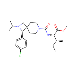 CC[C@H](C)[C@H](NC(=O)N1CCC2(CC1)CN(C(C)C)[C@@H]2c1ccc(Cl)cc1)C(=O)OC ZINC000058502225