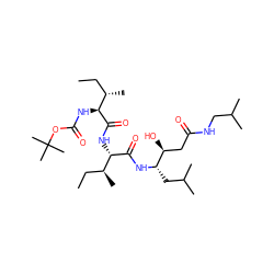 CC[C@H](C)[C@H](NC(=O)OC(C)(C)C)C(=O)N[C@H](C(=O)N[C@@H](CC(C)C)[C@@H](O)CC(=O)NCC(C)C)[C@@H](C)CC ZINC000027525166