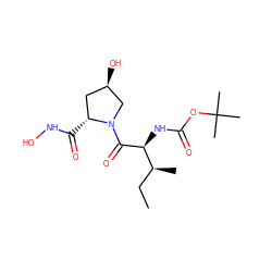 CC[C@H](C)[C@H](NC(=O)OC(C)(C)C)C(=O)N1C[C@H](O)C[C@H]1C(=O)NO ZINC000028714467