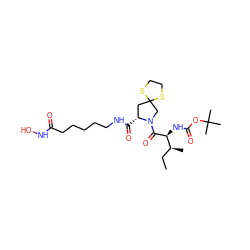 CC[C@H](C)[C@H](NC(=O)OC(C)(C)C)C(=O)N1CC2(C[C@H]1C(=O)NCCCCCC(=O)NO)SCCS2 ZINC000072141323