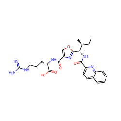 CC[C@H](C)[C@H](NC(=O)c1ccc2ccccc2n1)c1nc(C(=O)N[C@@H](CCCNC(=N)N)C(=O)O)co1 ZINC000653767417