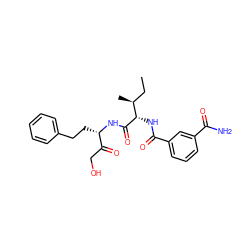 CC[C@H](C)[C@H](NC(=O)c1cccc(C(N)=O)c1)C(=O)N[C@@H](CCc1ccccc1)C(=O)CO ZINC000013818727