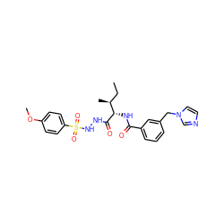 CC[C@H](C)[C@H](NC(=O)c1cccc(Cn2ccnc2)c1)C(=O)NNS(=O)(=O)c1ccc(OC)cc1 ZINC000103230370