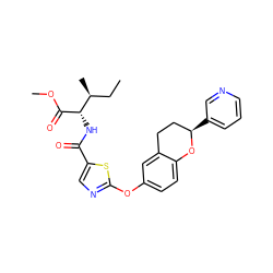 CC[C@H](C)[C@H](NC(=O)c1cnc(Oc2ccc3c(c2)CC[C@@H](c2cccnc2)O3)s1)C(=O)OC ZINC000145586215