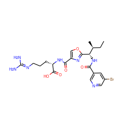 CC[C@H](C)[C@H](NC(=O)c1cncc(Br)c1)c1nc(C(=O)N[C@@H](CCCN=C(N)N)C(=O)O)co1 ZINC000207357423