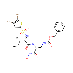 CC[C@H](C)[C@H](NS(=O)(=O)c1cc(Br)c(Br)s1)C(=O)N[C@@H](CNC(=O)OCc1ccccc1)C(=O)NO ZINC000026501267