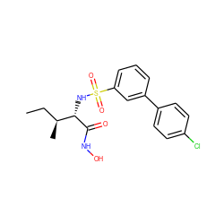 CC[C@H](C)[C@H](NS(=O)(=O)c1cccc(-c2ccc(Cl)cc2)c1)C(=O)NO ZINC000473169308