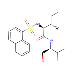 CC[C@H](C)[C@H](NS(=O)(=O)c1cccc2ccccc12)C(=O)N[C@H](C=O)C(C)C ZINC000013781660