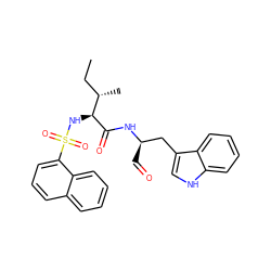 CC[C@H](C)[C@H](NS(=O)(=O)c1cccc2ccccc12)C(=O)N[C@H](C=O)Cc1c[nH]c2ccccc12 ZINC000001539711