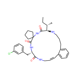 CC[C@H](C)[C@H]1NCCCc2ccccc2/C=C\CNC(=O)[C@H](Cc2cccc(Cl)c2)NC(=O)C2(CCCC2)NC1=O ZINC001772613892