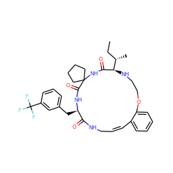 CC[C@H](C)[C@H]1NCCOc2ccccc2/C=C\CNC(=O)[C@@H](Cc2cccc(C(F)(F)F)c2)NC(=O)C2(CCCC2)NC1=O ZINC001772578251