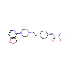 CC[C@H](C)C(=O)N[C@H]1CC[C@H](CCN2CCN(c3nccc4c3CCO4)CC2)CC1 ZINC000261121888