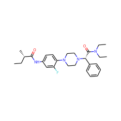 CC[C@H](C)C(=O)Nc1ccc(N2CCN([C@H](C(=O)N(CC)CC)c3ccccc3)CC2)c(F)c1 ZINC000103227801