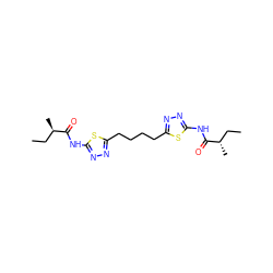 CC[C@H](C)C(=O)Nc1nnc(CCCCc2nnc(NC(=O)[C@H](C)CC)s2)s1 ZINC000169697831