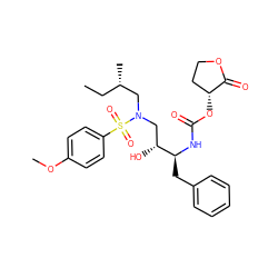 CC[C@H](C)CN(C[C@@H](O)[C@H](Cc1ccccc1)NC(=O)O[C@@H]1CCOC1=O)S(=O)(=O)c1ccc(OC)cc1 ZINC000095552119