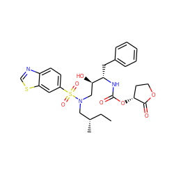 CC[C@H](C)CN(C[C@@H](O)[C@H](Cc1ccccc1)NC(=O)O[C@@H]1CCOC1=O)S(=O)(=O)c1ccc2ncsc2c1 ZINC000095554393