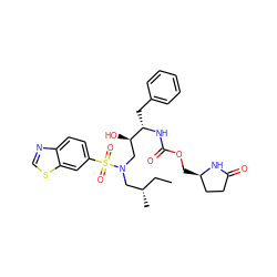 CC[C@H](C)CN(C[C@@H](O)[C@H](Cc1ccccc1)NC(=O)OC[C@@H]1CCC(=O)N1)S(=O)(=O)c1ccc2ncsc2c1 ZINC000095552844