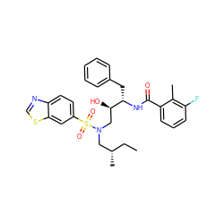 CC[C@H](C)CN(C[C@@H](O)[C@H](Cc1ccccc1)NC(=O)c1cccc(F)c1C)S(=O)(=O)c1ccc2ncsc2c1 ZINC000042875209