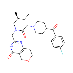 CC[C@H](C)CN(Cc1nc2c(c(=O)[nH]1)COCC2)C(=O)CN1CCC(C(=O)c2ccc(F)cc2)CC1 ZINC000208823625