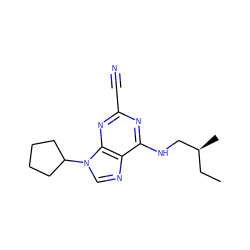 CC[C@H](C)CNc1nc(C#N)nc2c1ncn2C1CCCC1 ZINC000014977745