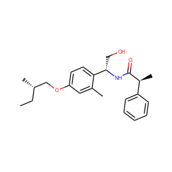 CC[C@H](C)COc1ccc([C@H](CO)NC(=O)[C@@H](C)c2ccccc2)c(C)c1 ZINC000299863772