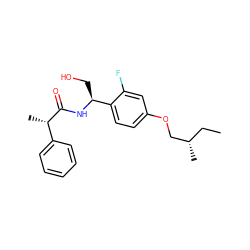 CC[C@H](C)COc1ccc([C@H](CO)NC(=O)[C@@H](C)c2ccccc2)c(F)c1 ZINC000299856355