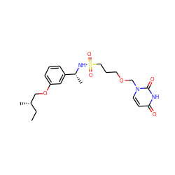 CC[C@H](C)COc1cccc([C@@H](C)NS(=O)(=O)CCCOCn2ccc(=O)[nH]c2=O)c1 ZINC000116099115