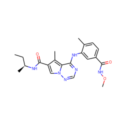 CC[C@H](C)NC(=O)c1cn2ncnc(Nc3cc(C(=O)NOC)ccc3C)c2c1C ZINC000014974226