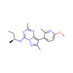 CC[C@H](C)Nc1nc(C)nc2c(-c3ccc(OC)nc3C)c(C)nn12 ZINC000040914223