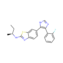 CC[C@H](C)Nc1nc2ccc(-c3[nH]cnc3-c3ccccc3F)cc2s1 ZINC000029041805