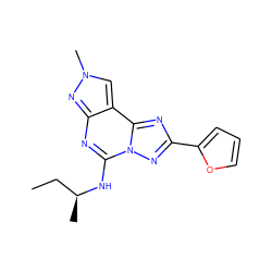 CC[C@H](C)Nc1nc2nn(C)cc2c2nc(-c3ccco3)nn12 ZINC000095576903