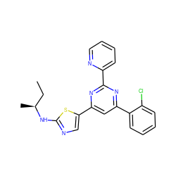 CC[C@H](C)Nc1ncc(-c2cc(-c3ccccc3Cl)nc(-c3ccccn3)n2)s1 ZINC000064539444