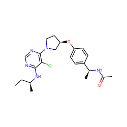 CC[C@H](C)Nc1ncnc(N2CC[C@@H](Oc3ccc([C@H](C)NC(C)=O)cc3)C2)c1Cl ZINC000261102309