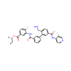 CC[C@H](C)OC(=O)c1ccc(F)c(NC(=O)c2cccc(-c3cc(C(=O)Nc4ccncc4F)ccc3CN)c2)c1 ZINC000299858194