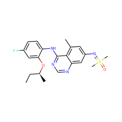 CC[C@H](C)Oc1cc(F)ccc1Nc1ncnc2cc(N=S(C)(C)=O)cc(C)c12 ZINC001772609064