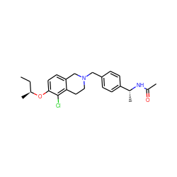 CC[C@H](C)Oc1ccc2c(c1Cl)CCN(Cc1ccc([C@@H](C)NC(C)=O)cc1)C2 ZINC001772601487