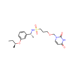 CC[C@H](C)Oc1cccc([C@@H](C)NS(=O)(=O)CCCOCn2ccc(=O)[nH]c2=O)c1 ZINC000116101246